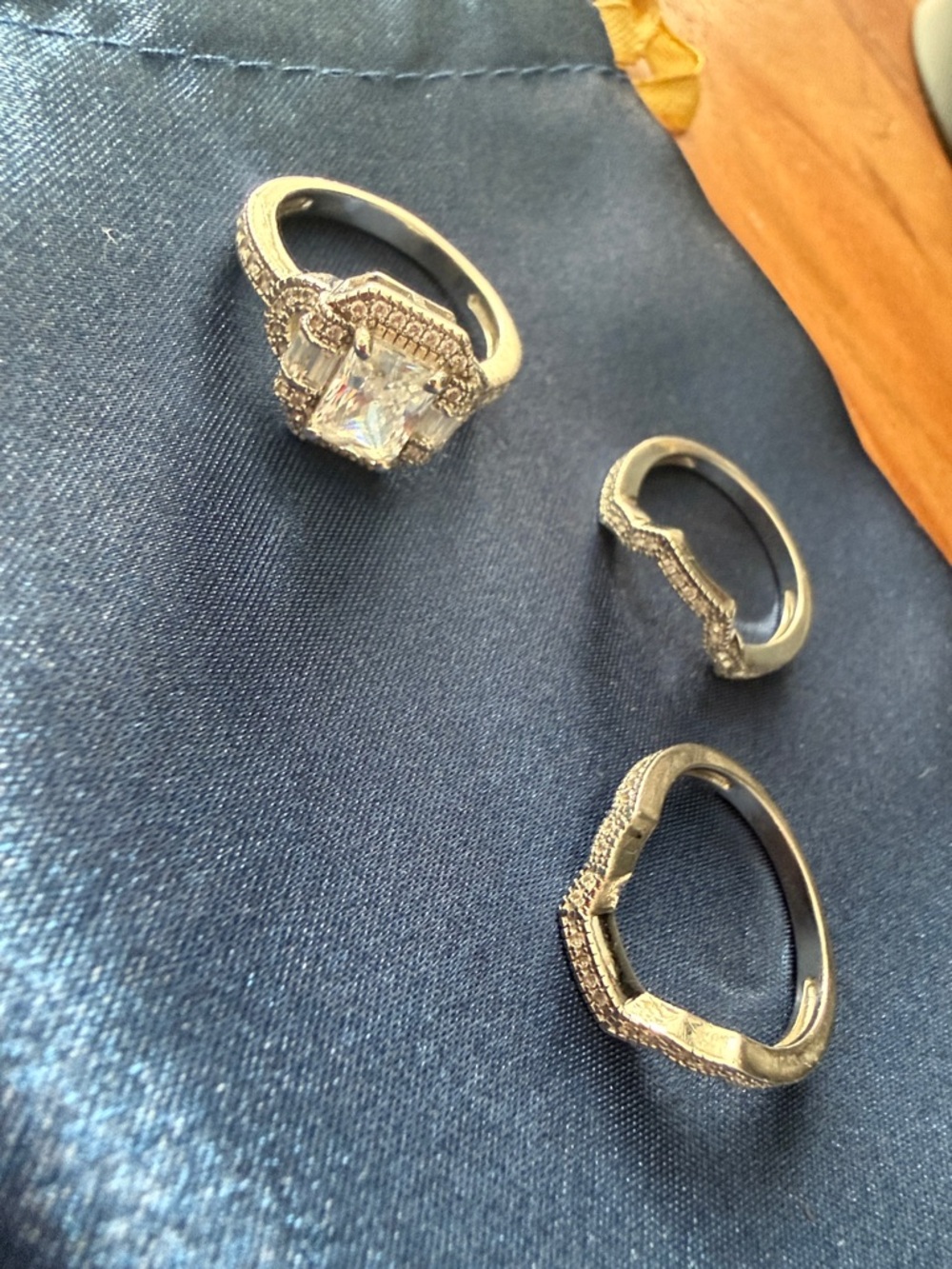 Vintage-Inspired Silver Cubic Zirconia Three-Piece Ring Set - Silver